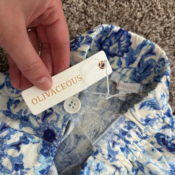 NWT Oliviaceous Wide Leg Blue Summer Soirée High Waist Linen Blend Pants S - Picture 5 of 11